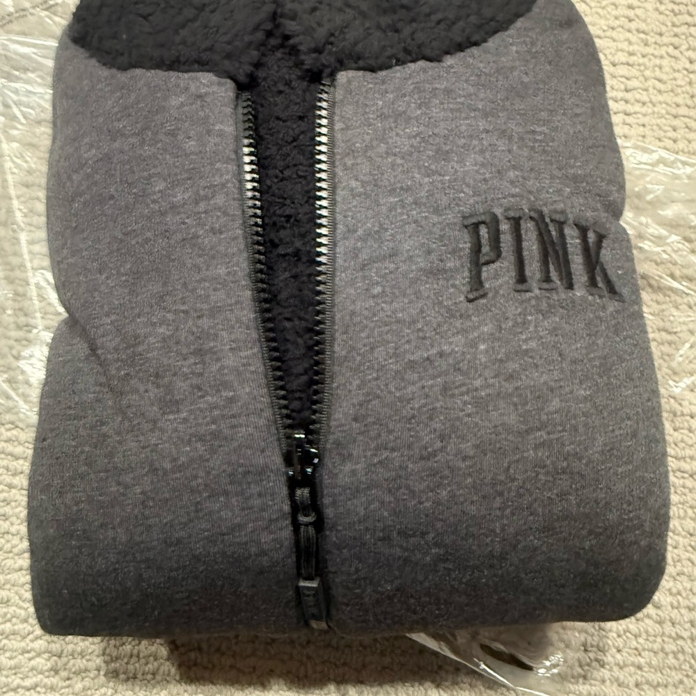 Victoria’s Secret PINK Gray and Black Zip-Up Sherpa lined Hoodie